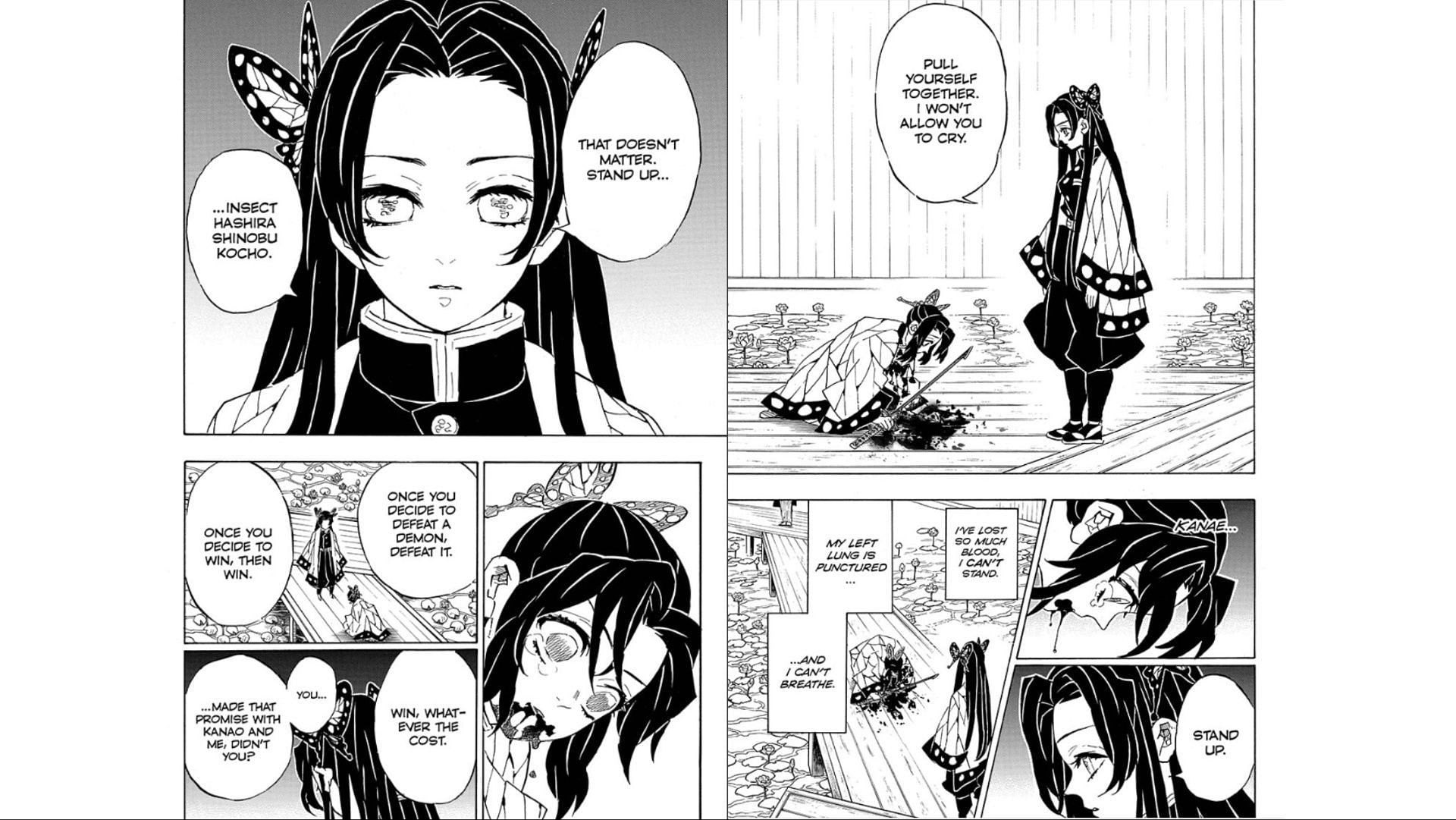 Chapter 142 of the manga featuring the battle between Doma and Shinobu (Image via Shueisha)
